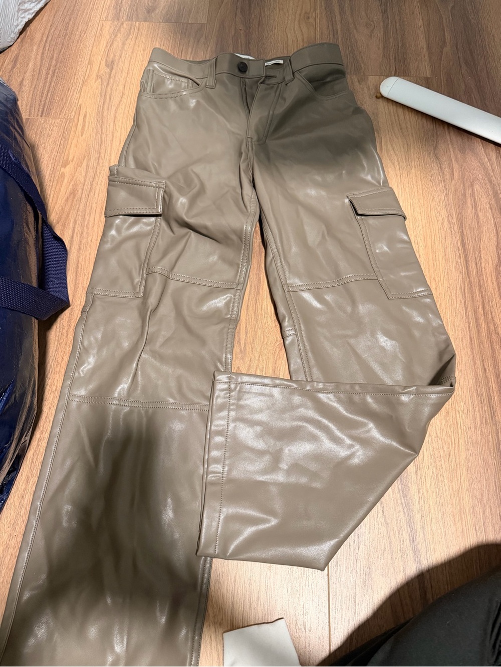 Abercrombie & Fitch Taupe Faux Leather Cargo Pants